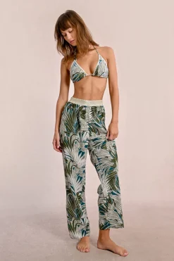 Pantalon fluide à imprimé tropical