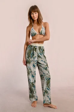 Pantalon fluide à imprimé tropical