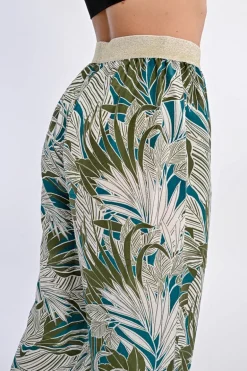 Pantalon fluide à imprimé tropical