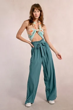 Pantalon large à la taille paper bag