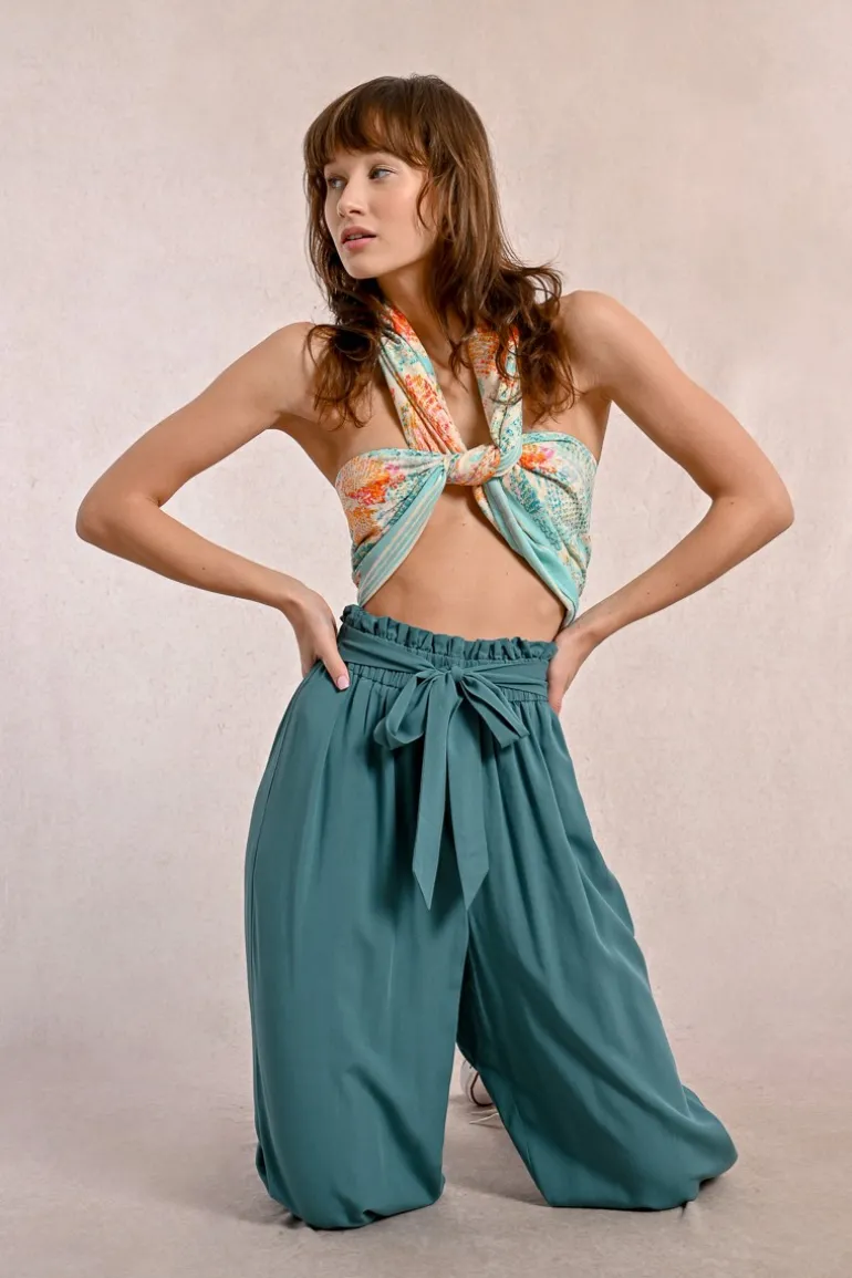 Pantalon large à la taille paper bag