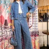 Pantalon large à motif c艙ur
