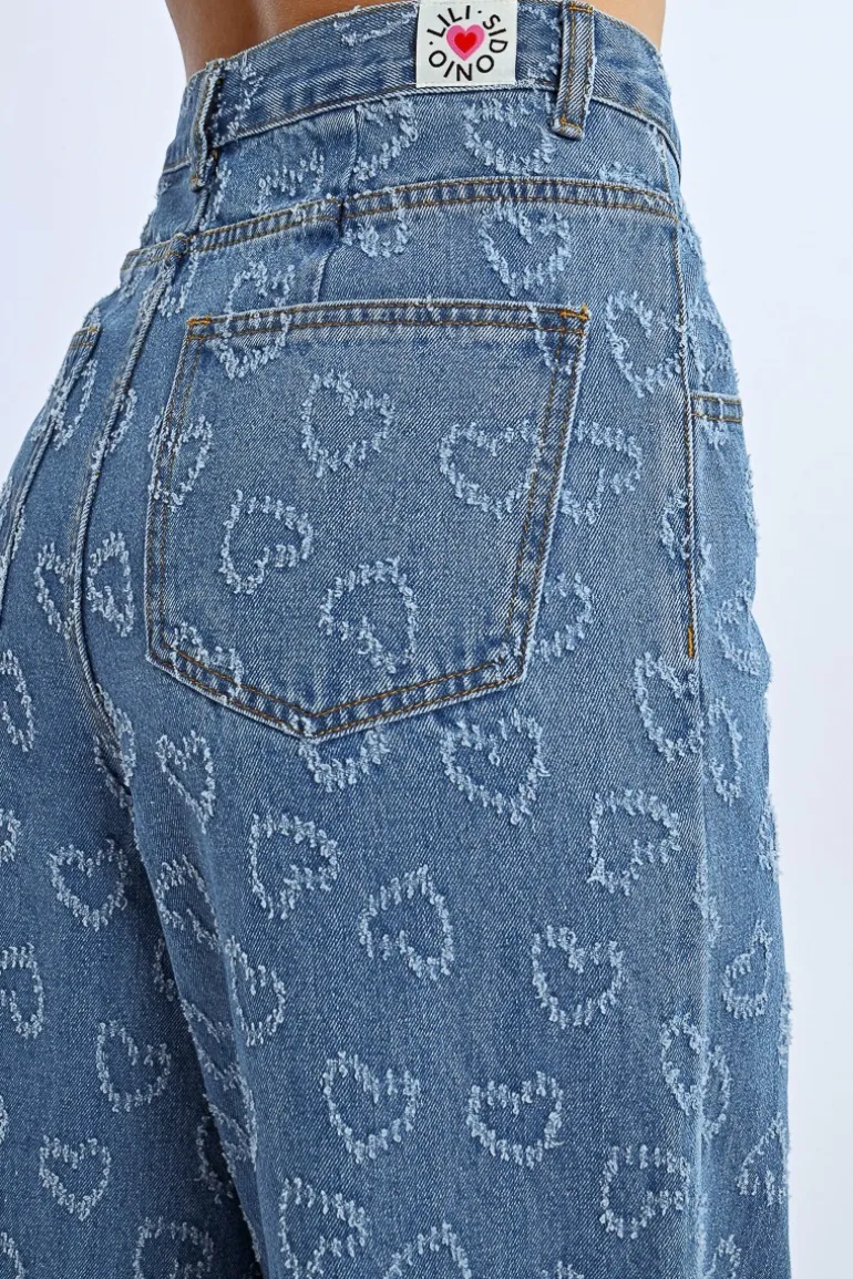 Pantalon large à motif c艙ur