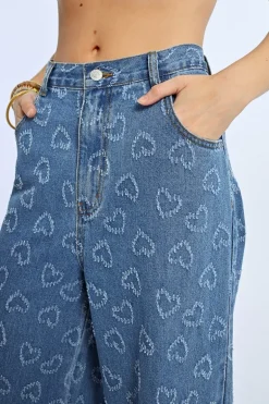 Pantalon large à motif c艙ur