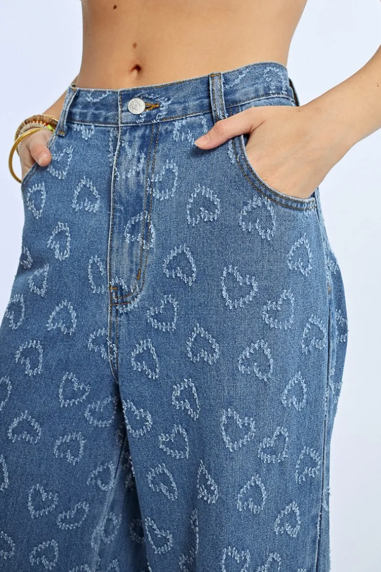 Pantalon large à motif c艙ur