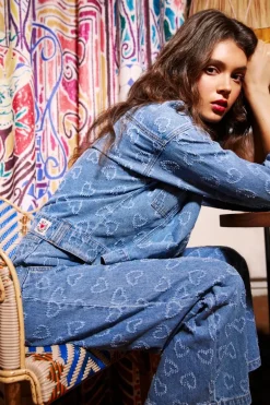 Pantalon large à motif c艙ur