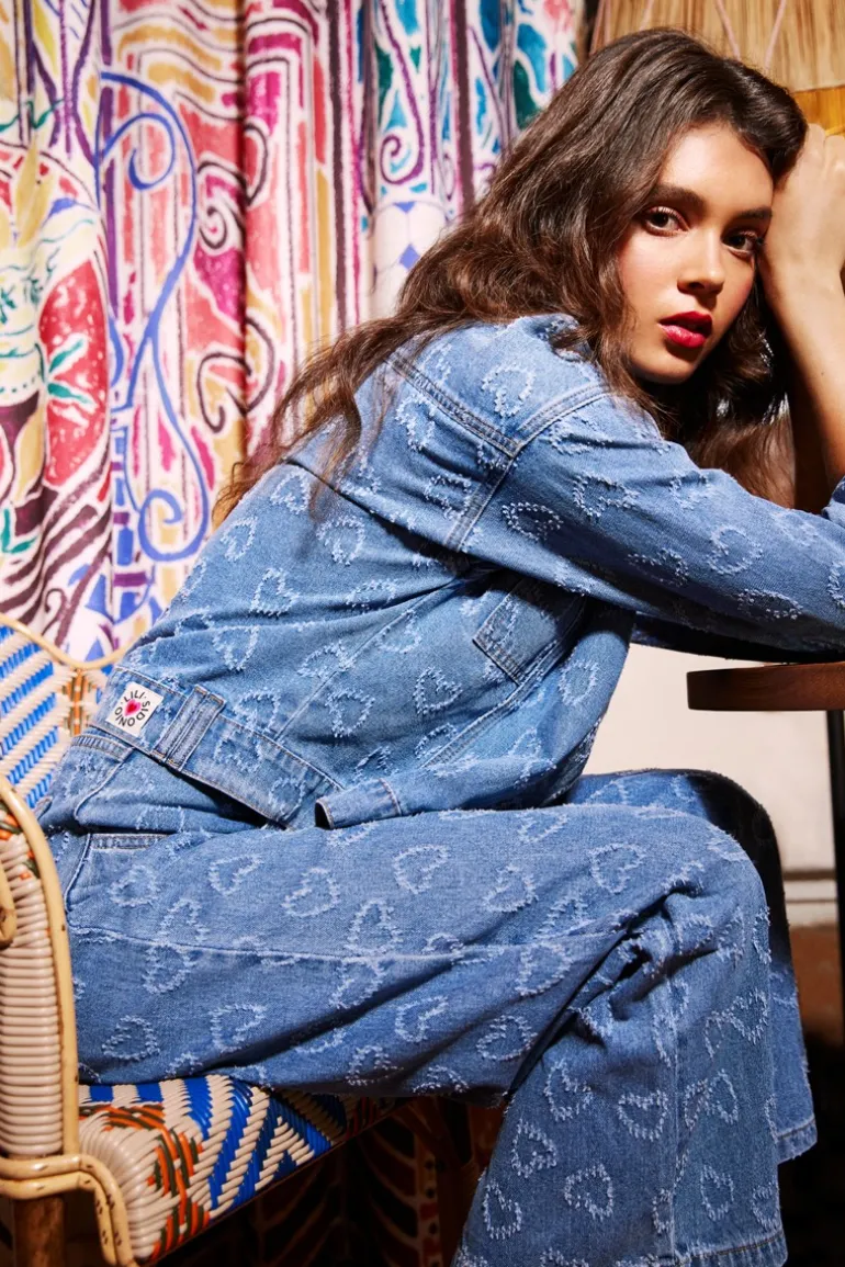 Pantalon large à motif c艙ur