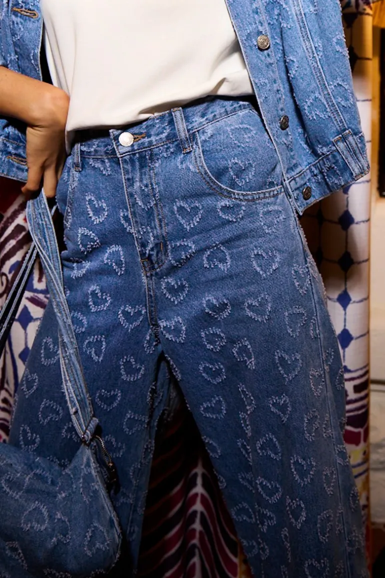 Pantalon large à motif c艙ur