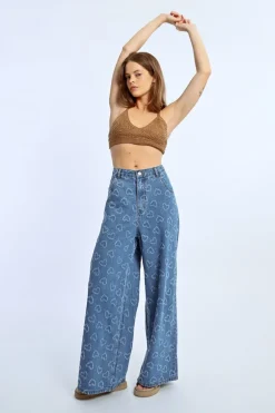 Pantalon large à motif c艙ur