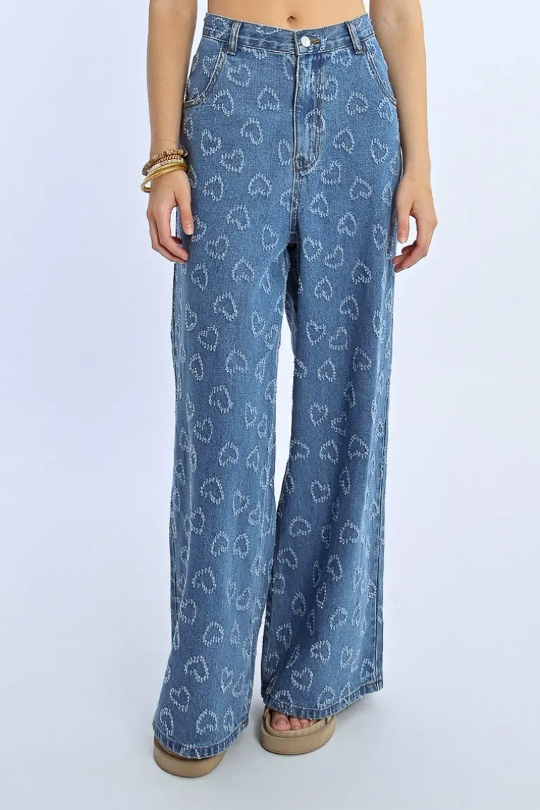 Pantalon large à motif c艙ur