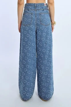 Pantalon large à motif c艙ur