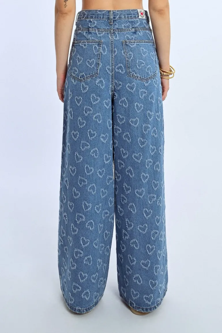 Pantalon large à motif c艙ur