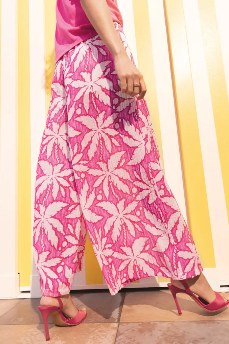 Pantalon large, taille haute smockée