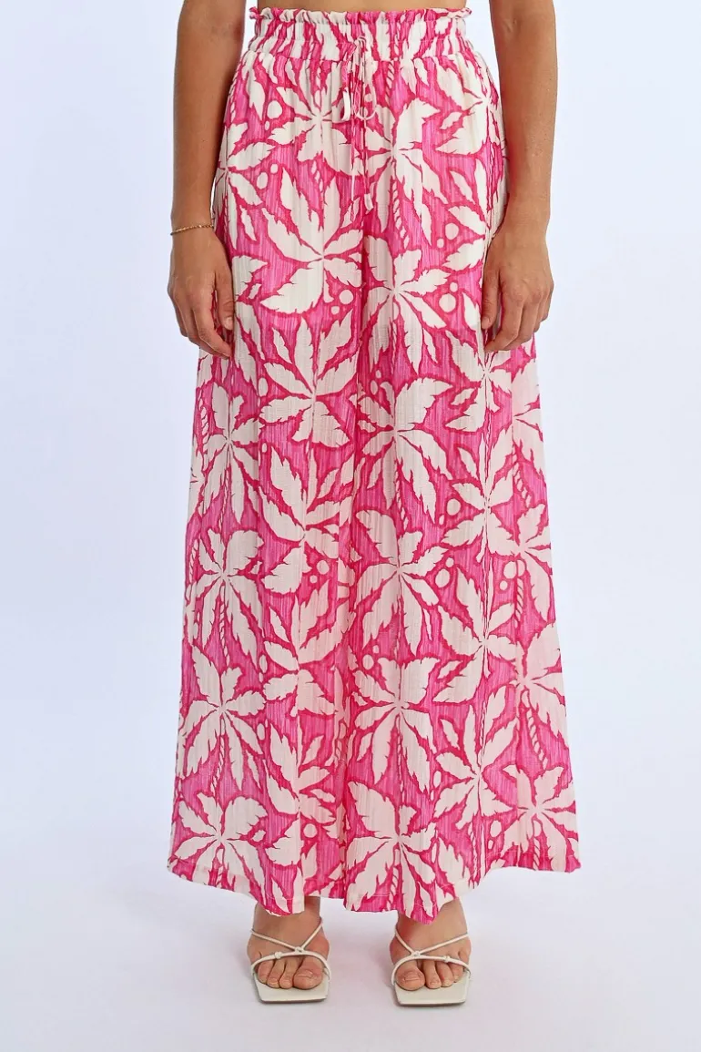Pantalon large, taille haute smockée
