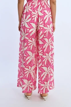 Pantalon large, taille haute smockée