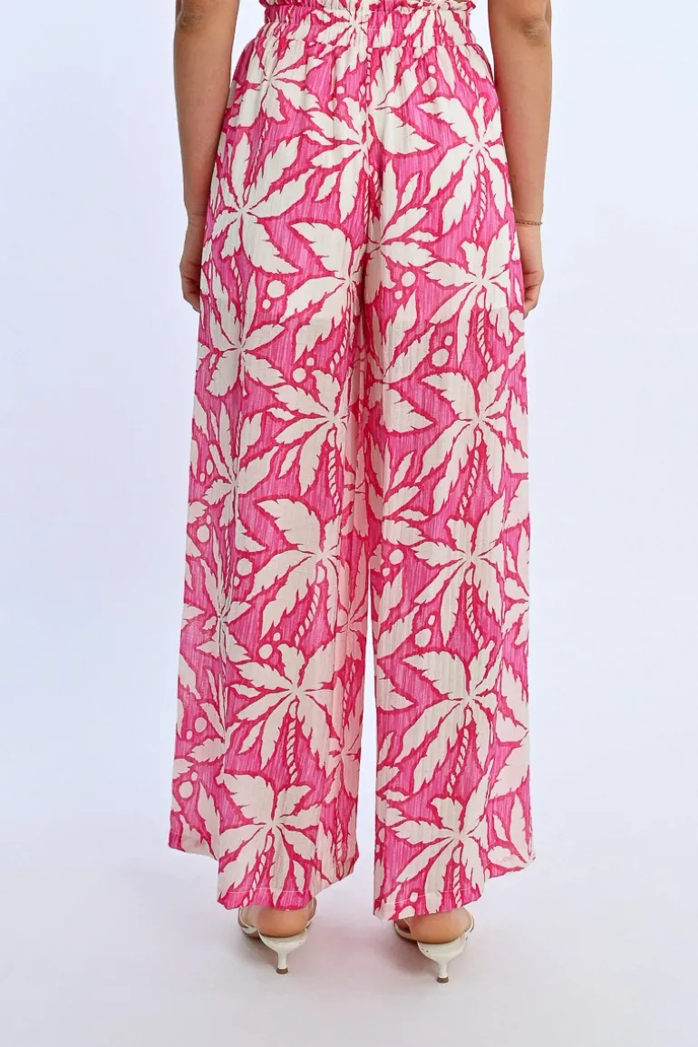 Pantalon large, taille haute smockée