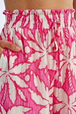 Pantalon large, taille haute smockée