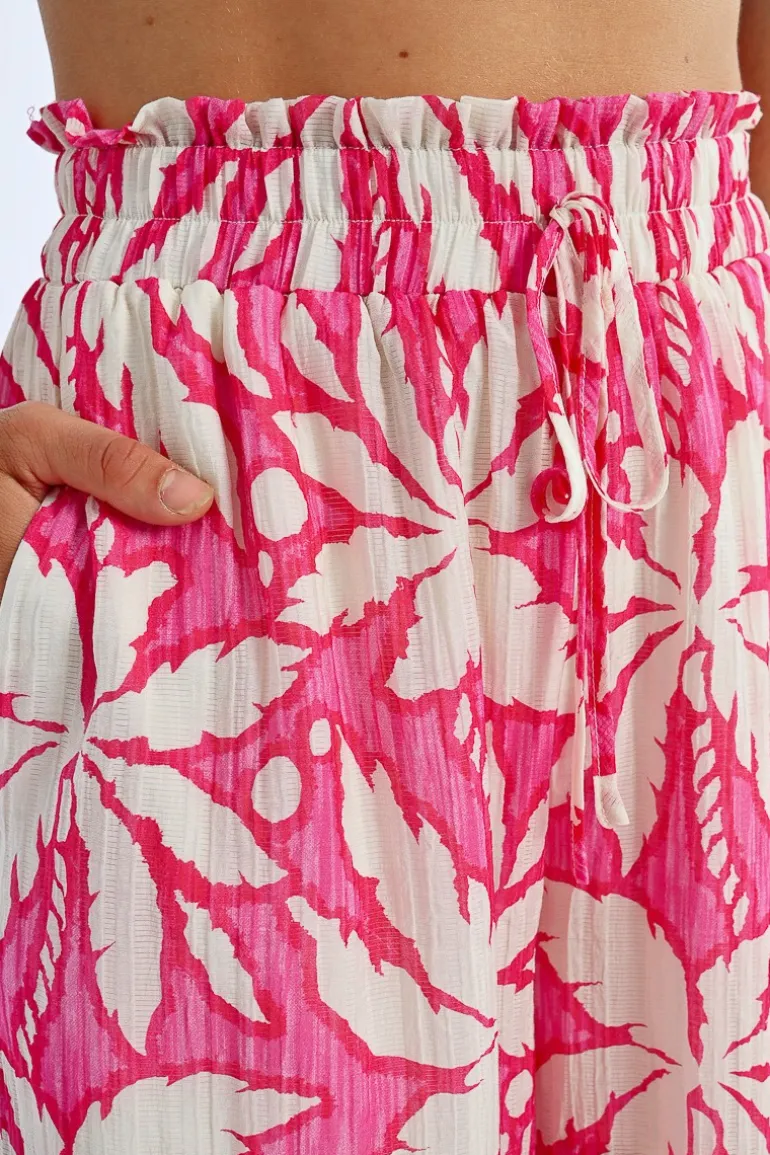 Pantalon large, taille haute smockée