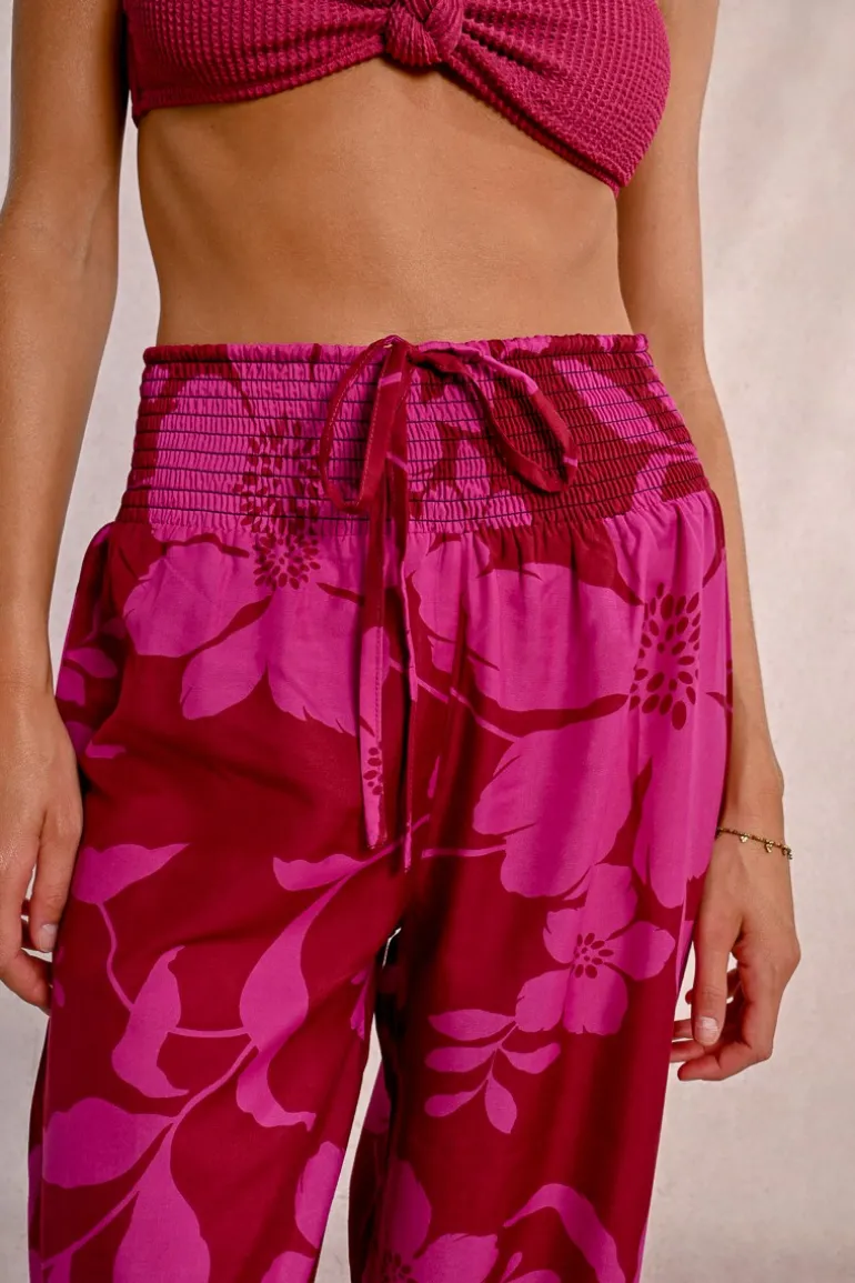 Pantalon taille extra-haute, imprimé floral