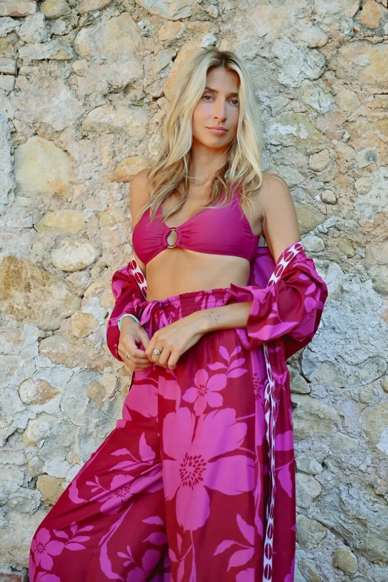 Pantalon taille extra-haute, imprimé floral