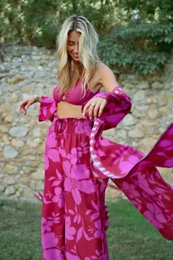 Pantalon taille extra-haute, imprimé floral