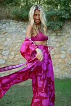 Pantalon taille extra-haute, imprimé floral