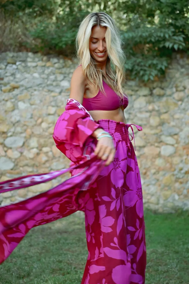 Pantalon taille extra-haute, imprimé floral
