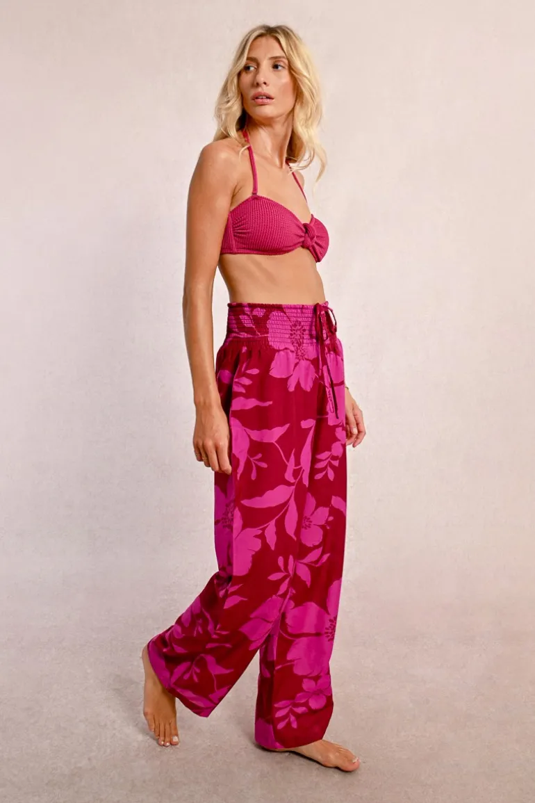 Pantalon taille extra-haute, imprimé floral