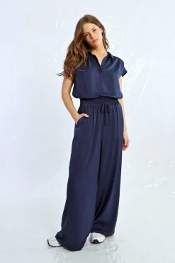 Pantalon taille haute, fluide