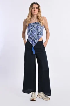 Pantalon taille haute, fluide