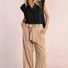 Pantalon taille haute, taille à nouer