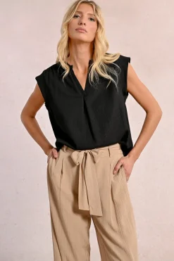 Pantalon taille haute, taille à nouer