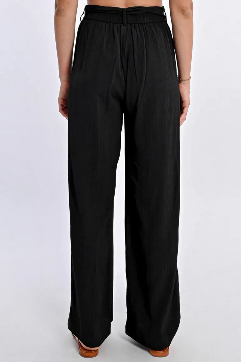 Pantalon taille haute, taille à nouer