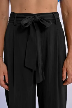 Pantalon taille haute, taille à nouer