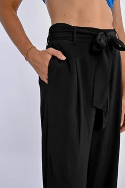 Pantalon taille haute, taille à nouer