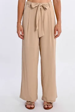 Pantalon taille haute, taille à nouer