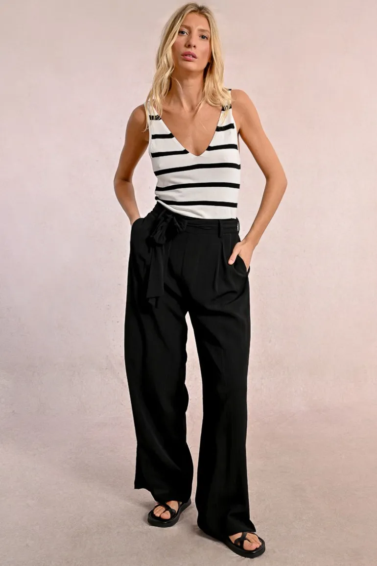 Pantalon taille haute, taille à nouer