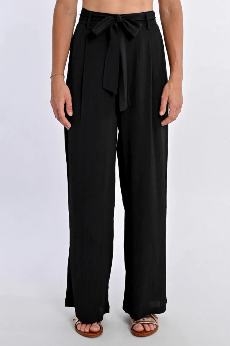 Pantalon taille haute, taille à nouer