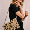 Pochette à clip en paille motif léopard