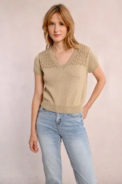 Pull en maille col V, manches courtes