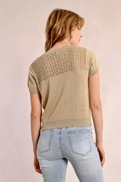 Pull en maille col V, manches courtes