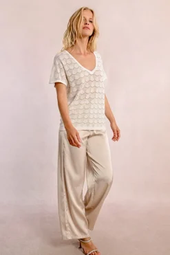 Pull en maille manches courtes en semi-transparence