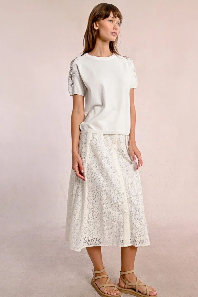 Pull en maille, manches courtes en dentelle