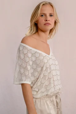 Pull en maille manches courtes en semi-transparence
