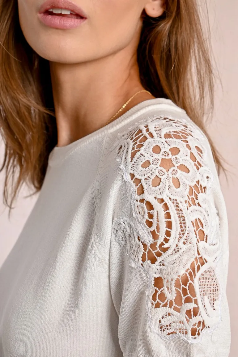 Pull en maille, manches courtes en dentelle