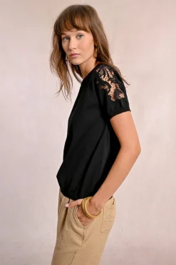 Pull en maille, manches courtes en dentelle