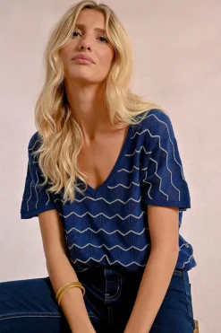 Pull en maille manches courtes en semi-transparence