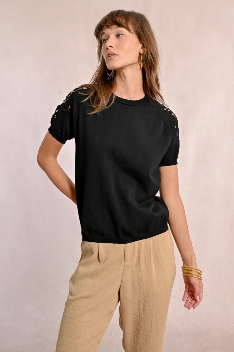 Pull en maille, manches courtes en dentelle