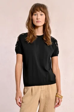 Pull en maille, manches courtes en dentelle