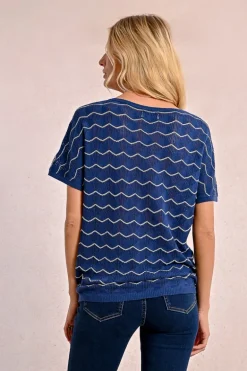Pull en maille manches courtes en semi-transparence